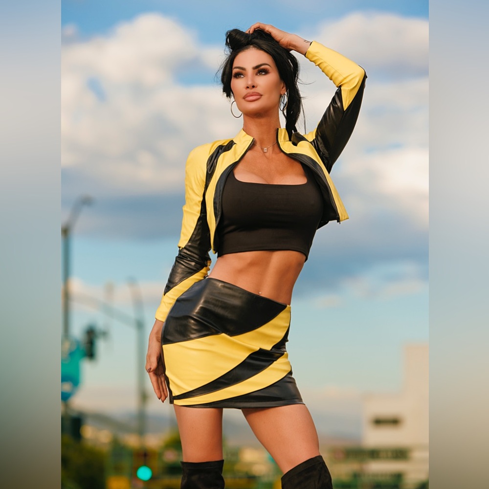Yellow and Black Women's Skirt set